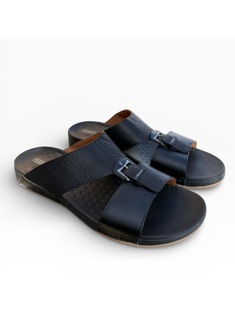 Ferrini Arabic Men's Black Leather Open Toe Sandals Buckle Detail  EU 49 US 11.5